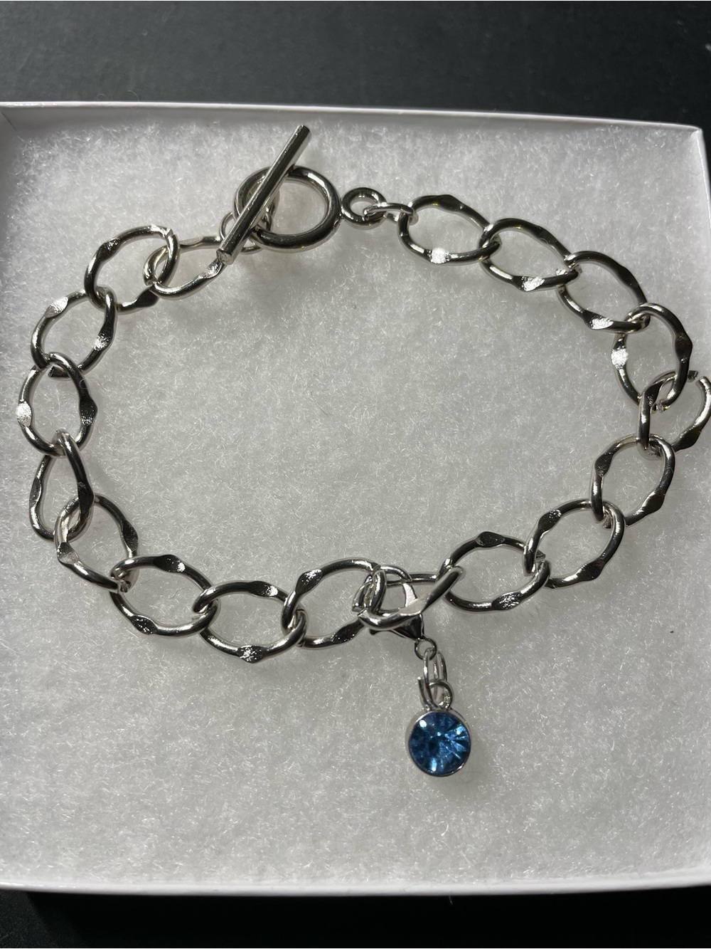 New Silver Link Bracelet with Blue Crystal Charm Bracelet Women Jewelry